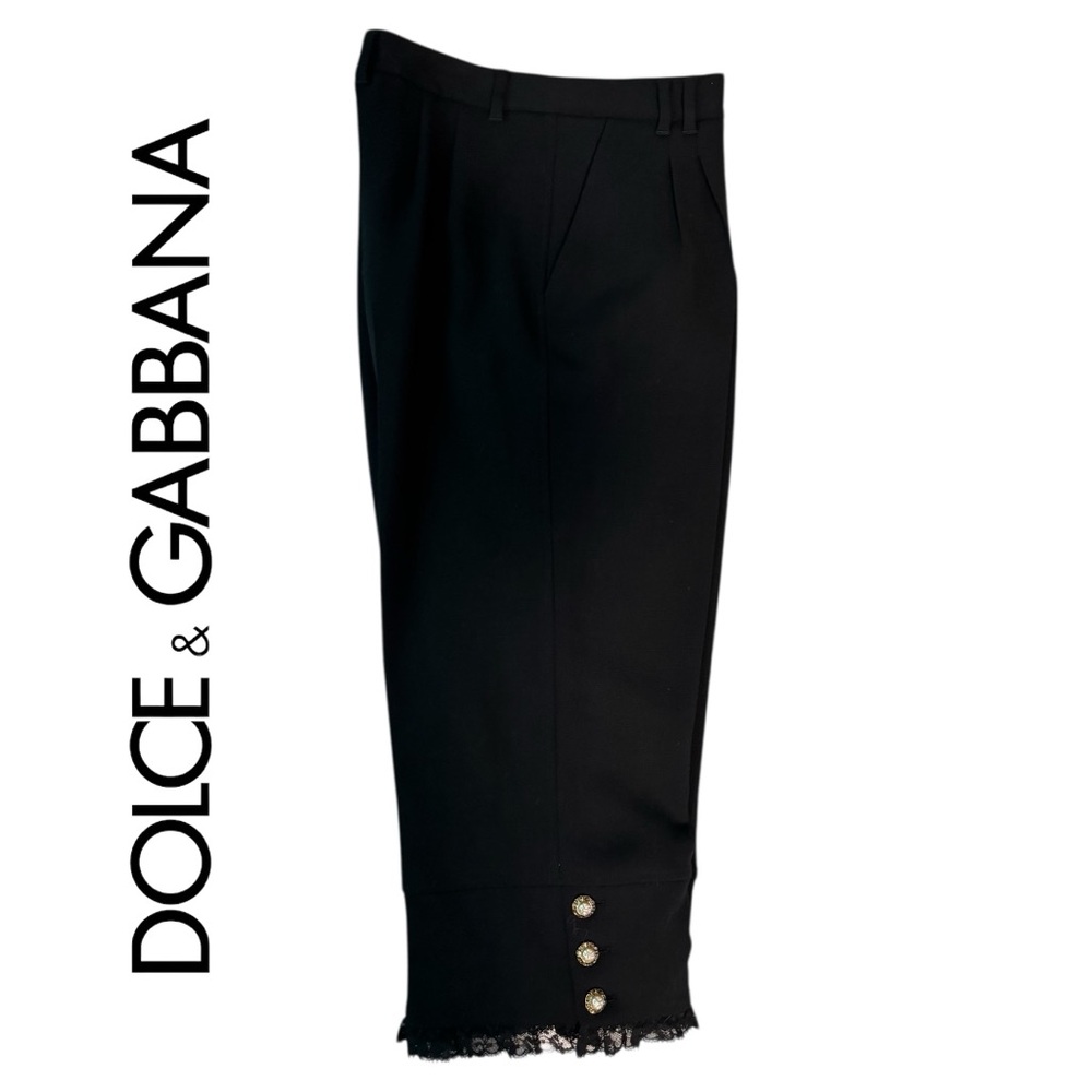 Dolce & Gabbana Black Lace-Hem Cropped Wool Pants